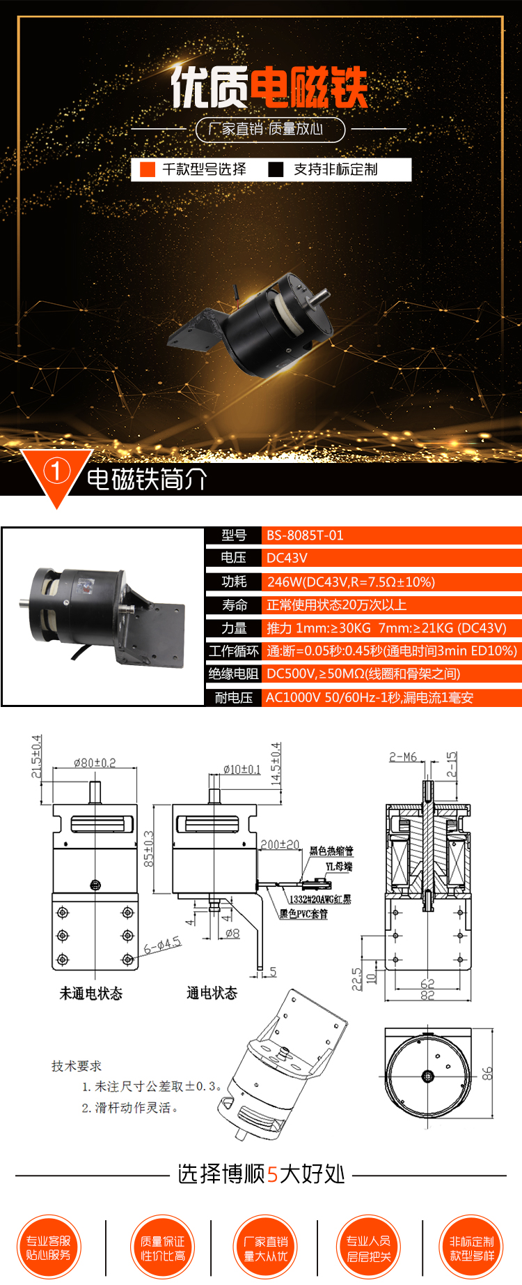 鋼琴電磁鐵BS-8085T-01