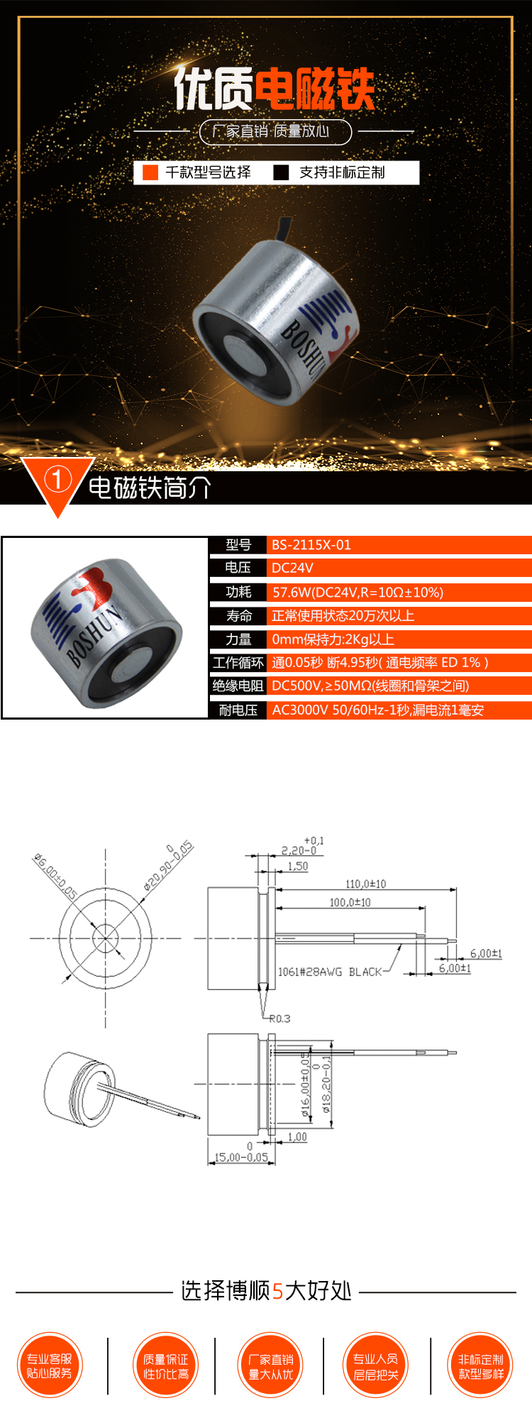 機(jī)械手臂電磁鐵吸盤(pán)BS-2115X-01