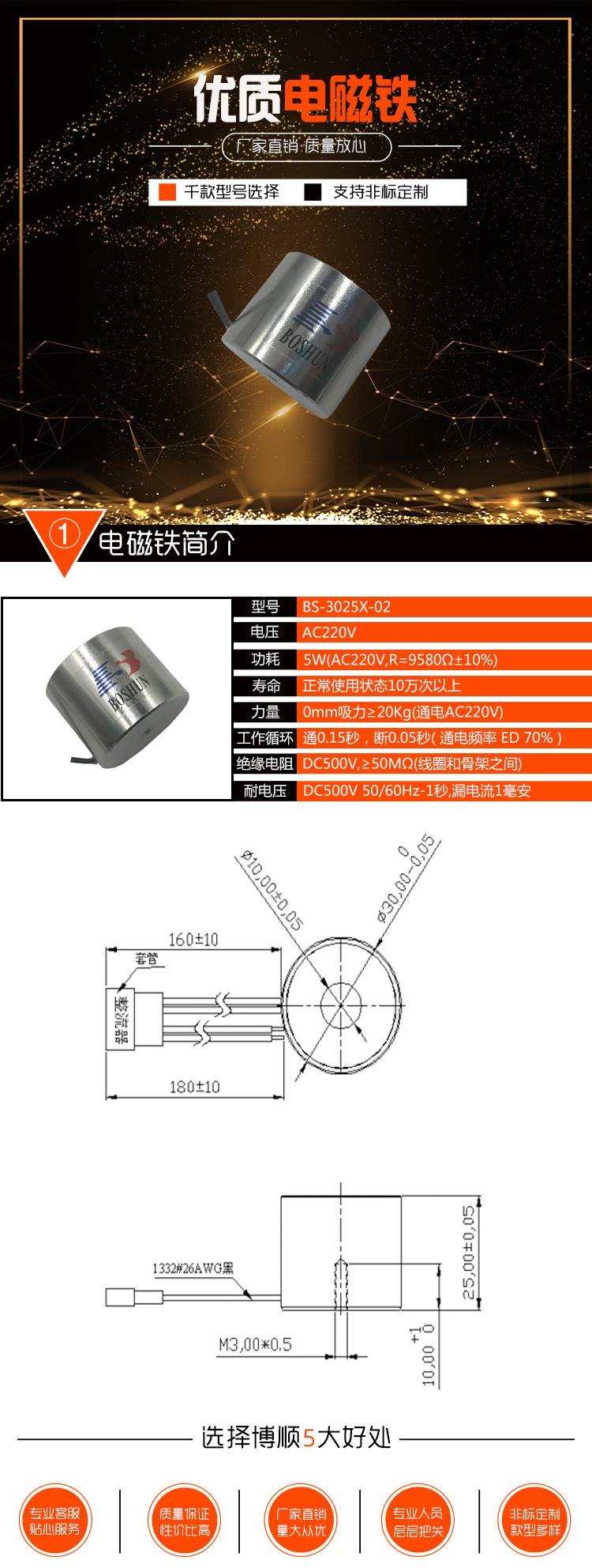 吸盤式電磁鐵 BS-3025X-02