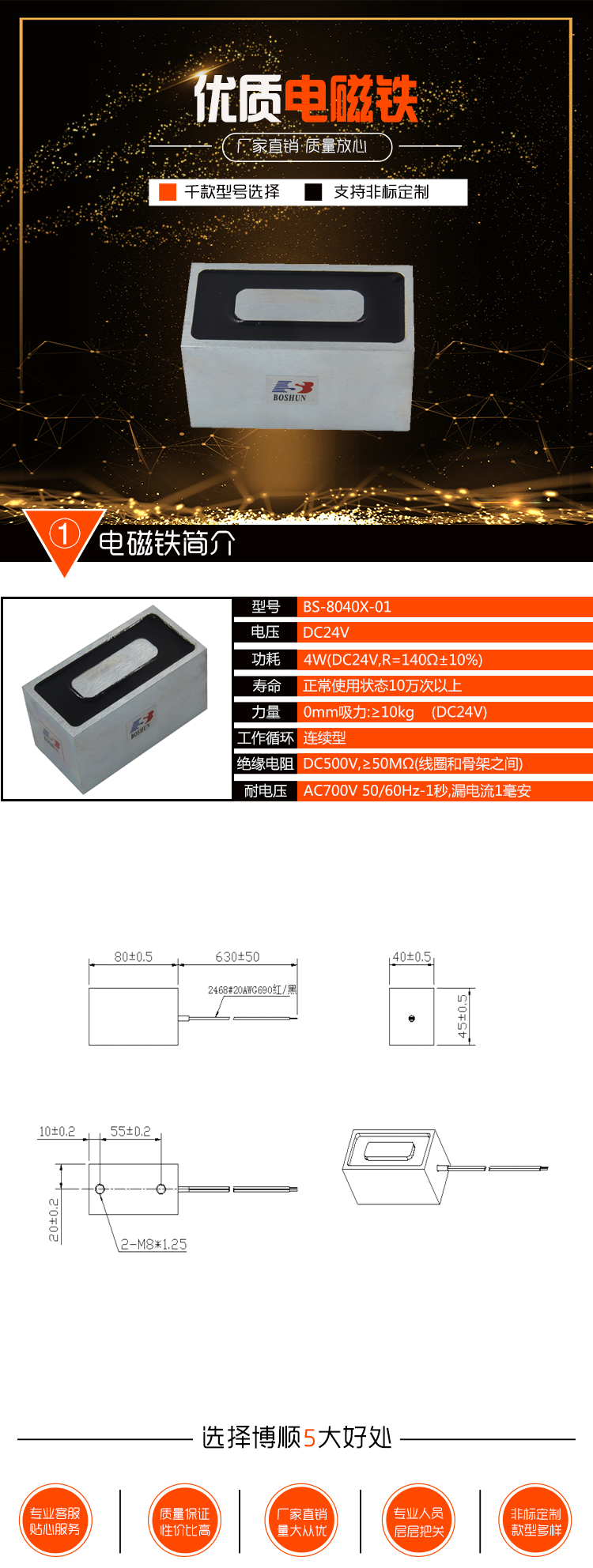 長(zhǎng)方形吸盤(pán)電磁鐵BS-8040X-01